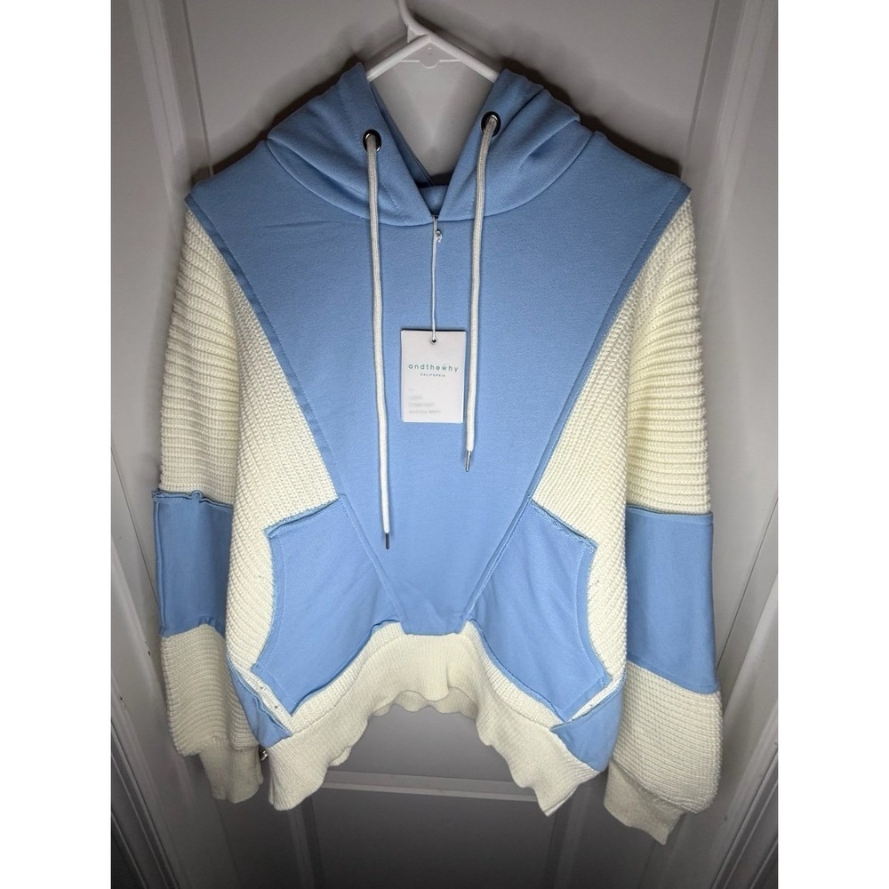 AndTheWhy Blue White Knitted‎ Cream White Baby Blue Sweatshirt Hoodie Brand New
